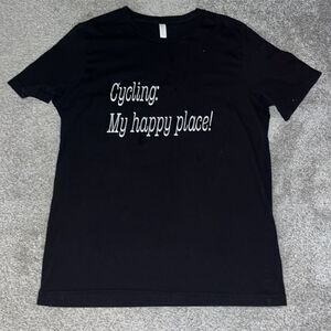 Cycling Is My Happy Place bike riding touring men’s black T shirt L